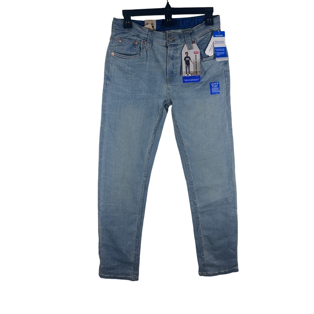 Levis 502 Taper Stretch Jeans Boys Light Wash Adjustable Waist Size‎ 16 NEW